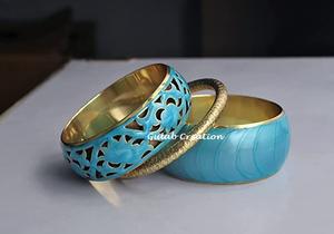 Juego de brazaletes de latón con esmalte de color turquesa, joyería de moda tradicional apilable hecha a mano para mujer - Product Image 3