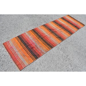 2.6x8.6 ft Vintage Turkish <b>Rug</b>, <b>Runner</b> <b>Rug</b>, Orange Black Southwestern Wool <b>Rug</b> - Product Image 4