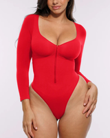 Body sculptant pour femme à manches longues, corset, contrôle du ventre, string, sans couture, avec fermeture à pression à l'entrejambe, fajas, forme du corps