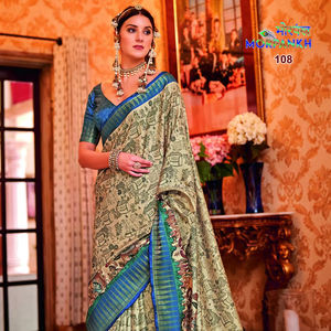 Impresionante Morpankh Manipuri Temple Patta Art Print Saree-Sari indio tradicional tejido a mano-Todos los eventos - Product Image 1