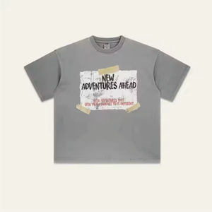 Camiseta de manga corta de punto de 275g de alta calidad con ajuste holgado de Color sólido personalizado para hombre Impresión directa digital con efecto de lavado desgastado - Product Image 5