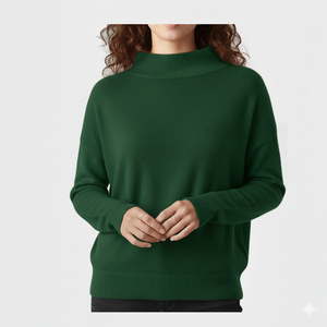 Pull à col montant oversize à manches longues pour femme, look automne-hiver, tricot doux et nuageux, coupe décontractée et fluide, confortable pour le quotidien, OEM 2025 devant - Product Image 1