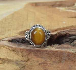 Bague Éternité en Argent Allemand Fait Main, Vermeil, Design Classique Unique avec Pierre Naturelle Œil de Tigre Sertie en Bezel - Product Image 2