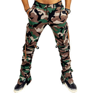 2025 Custom Men's Casual Cotton Printed Logo Joggers Patchwork Stacked Sweatpants with Streetwear Flare Track Pants - Product Image 1