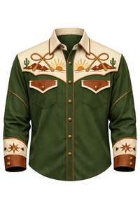 Camisa Vaquera Occidental Unisex de Corte Ajustado con Ribete en Contraste, Personalizada OEM, Manga Larga, Bordada, Estilo Rodeo, con Botones, Vintage, Casual - Product Image 1