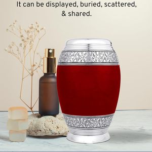Red & Silver Handcrafted Aluminum Cremation Urn for Adults Secure Durable Funeral Memorial <b>Ashes</b> <b>Keepsake</b> Custom Size - Product Image 5