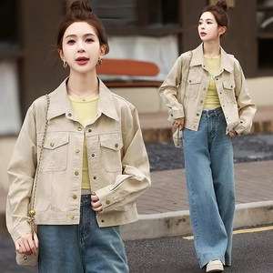 2025 nouvelles femmes Denim veste courte ample vêtements d'extérieur décontractés avec bouton décoration hiver coupe-vent manteau pour printemps automne - Product Image 5