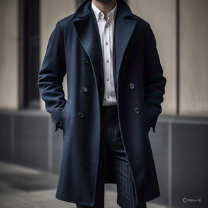 Abrigo de lana reciclado transpirable y ligero para hombre, ropa informal a prueba de viento, Chaqueta larga de invierno con doble botonadura para hombre, abrigo de lana para hombre - Product Image 4