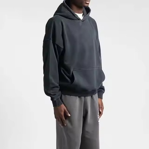 Sudadera con capucha negra extragrande de alta calidad para hombre, logotipo personalizado, 100% algodón polar, sudadera gruesa de 400 GSM - Product Image 2