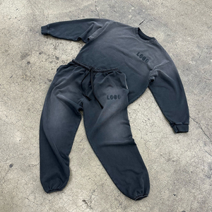 Conjunto personalizado de sudadera y pantalones de chándal con lavado ácido Vintage de peso pesado, chándal de cuello redondo para hombre - Product Image 4