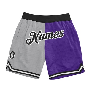 Pantalones Cortos de Baloncesto Industrie Direct Personalizados en Gris, Negro y Morado, Estilo Retro Auténtico - Product Image 1