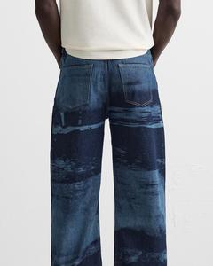Haute qualité personnalisé hommes Baggy jean solide motif Vintage pantalon cordon fermeture mi décontracté tricoté tissage hommes Denim - Product Image 2