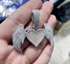 Pendentif coeur ailes d'ange pour femme VVS Moissanite diamant argent sterling 925 plaqué or pendentifs fins pour breloques d'anniversaire - Product Image 5