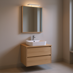 Espejo LED 2C con Base de Madera Blanca y Tapa de Roble Natural 60x80, Lámpara Belize, Categoría de Producto: Espejos - Product Image 3