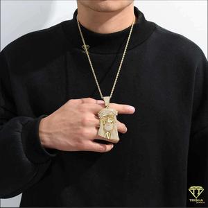 Mode 925 Argent Laiton Zircone Moissanite baguette Argent Plaqué Grand Religieux Jésus Tête Collier Pendentifs pour Homme - Product Image 6