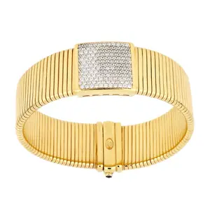 PREMIUM QUALITY MADE IN ITALY SHINING TUBOGAS BRACELET FINEST RANK YELLOW 18K GOLD PLATED BANGLE
