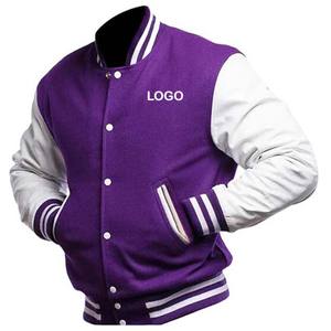 <b>Men's</b> <b>Purple</b> White Leather Sleeve Baseball Jacket Premium Quality Custom Logo Wool Letterman Style Embroidery for School College - Product Image 5