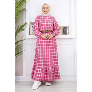 Robe Hijab Décontractée à Carreaux et Volants, Style Basique Modeste, Longueur Ras du Sol, en Mousseline, Simple et Tendance, pour Quotidien, Islamique, Été, Fête, Motif Floral, ODM - Product Image 3