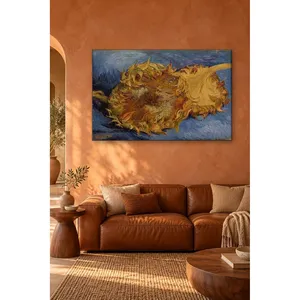 Fida Van Gogh Deux tournesols coupés sur fond bleu, impression sur toile - Product Image 4