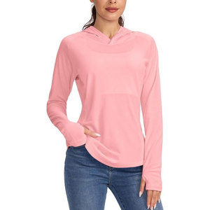 100% polyester femmes à manches longues à capuche Protection solaire UV extérieur T-Shirt à capuche trou de pouce - Product Image 1