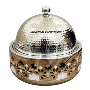 Diseñador Nogal Acabado Hotpot Tamaño personalizado Hecho a mano Diseñador Cazuela Clásico Elegante Nuevo Calentador de alimentos de metal - Product Image 5