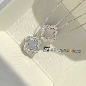 Collar con Colgante de Trébol de Cuatro Hojas de Oro Blanco de 18K con Diamante Natural VS de Lerca, Exquisito Collar con Dije Giratorio para Mujer - Product Image 6