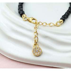 Black Spinel & Emerald Beaded Bracelet with Gold Plated <b>Charm</b> Zircon and Pearl Main Stones for Gift - Product Image 3