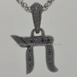 Collar con colgante Chai hebreo de Diamante Negro chapado en oro Vintage, joyería judaica elegante para Bat Mitzvah, otras celebraciones Judías - Product Image 1