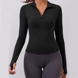 เสื้อยืดออกกำลังกายแขนยาวผู้หญิงแบบซิป ¼ ของแท้จากโรงงาน รับสกรีนโลโก้ ระบายอากาศได้ดี ยืดหยุ่น แห้งเร็ว ทรงเข้ารูป - Product Image 6