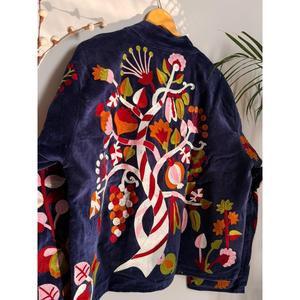 Veste réversible en velours inspirée de l'automne et du printemps, patchwork japonais, satin floral, lin, cuir, polyester/coton, taille XL, vêtement d'extérieur - Product Image 5