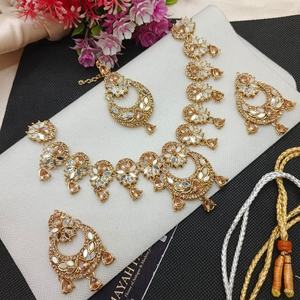 Nouveaux ensembles de bijoux de mariée de luxe plaqués or 18 carats de haute qualité pour mariage et fête, boucles d'oreilles et collier ethniques indiens pour femmes - Product Image 4