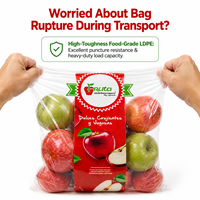 Kantong Kemasan Buah LDPE Mikro Perforasi Cetak Khusus, Kantong Polietilen Transparan Bernapas dengan Bukaan Atas Datar untuk Apel dan Anggur Segar