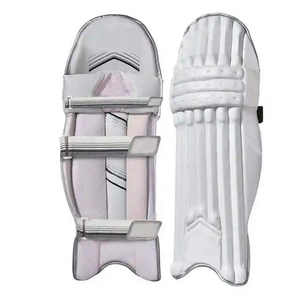 Genouillères de cricket adultes de haute qualité blanc motif uni coton et cuir matériel coussinets de frappe pour les joueurs - Product Image 5