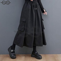 Femmes Casual Loose Wide Leg Culottes Hakama Pantalon Goth Japonais Harajuku Noir Pantalon Court Jupes Trendy Summer Fashion