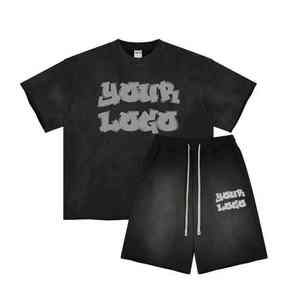 Conjuntos cortos de algodón para hombre, conjunto informal, chándal de dos piezas, camiseta y pantalones cortos para uso diario, entrenamiento, gimnasio, ropa deportiva y Fitness - Product Image 6