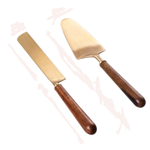 ชุดมีดสแตนเลสขัดเงาและมีดเค้กขนมอบเค้กสีทองดีไซน์ตามสั่งสำหรับบ้าน - Product Image 2