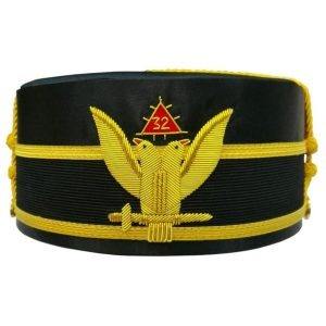 32rd Degree Scottish Rite Crown Wings Down <b>Black</b> Cap Bullion Hand Embroidery Origin Imported Pattern Embroidered - Product Image 4