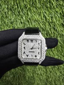 Reloj Unisex de Alta Calidad con Diamantes Moissanite VVS, Acero Inoxidable, Oro Blanco, Esfera Árabe, Movimiento Mecánico Automático - Product Image 1