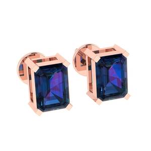 พลอยอเล็กซานไดรต์ทรงมรกตชุบทองคำขาว (พลอยประจำเดือนมิถุนายน) 2 เม็ด รับรองโดย GIA ตัวเรือนทองคำชมพูแบบห้อย - Product Image 2