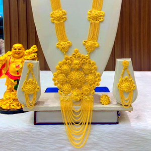 ชุดสร้อยคอเครื่องประดับแฟชั่นดูไบ24K ชุดต่างหูกำไลข้อมือวัสดุทองแดงสำหรับสหรัฐอเมริกา