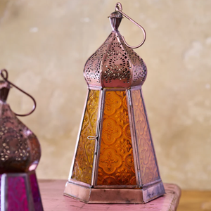 Affordable <b>Black</b> Antique Colorful Glass Metal Moroccan <b>Lanterns</b> for Table Top and Hanging Decorations - Product Image 4