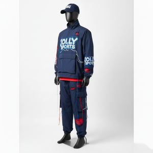 Ensemble survêtement coupe-vent grande taille Tissu ripstop durable Panneaux rouge marine Broderie Appliqué Logo personnalisé Ensemble coupe-vent - Product Image 4