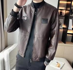 Men's <b>Leather</b> <b>Jacket</b> Stylish <b>Long</b> Sleeve Winter Windproof Breathable Thick Vintage Aviator Motorcycle <b>Jacket</b> - Product Image 2