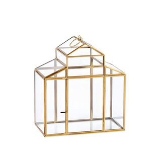 Boîte à bijoux en laiton et verre de qualité supérieure, boîte à bibelots géométrique carrée de table, présentoir artisanal avec cadre en métal finition or - Product Image 2