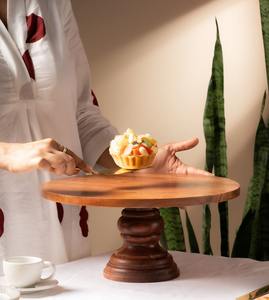 Soporte Clásico para Tartas de Madera Tallada a Mano, Pedestal Redondo de Madera Maciza para Postres, Bandeja de Exhibición y Servicio para Panadería, Cafetería y Vajilla - Product Image 4