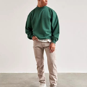 Sudadera Oversize de Cuello Redondo para Hombre, Verde Sólido, 100% Algodón Tejido, Estilo Casual, Ecológica, Bordada con Cuentas, para Invierno - Product Image 2
