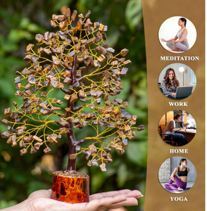 Pierre semi-précieuse naturelle oeil de tigre arbre de pierres précieuses 300 puces arbre de cristal Feng Shui Figurine pour la décoration de la maison - Product Image 5