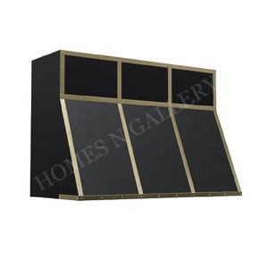 Gran Campana Extractora de Acero Inoxidable Negra Personalizada para Restaurante, Montada en la Pared con Correas de Latón y Cubierta Remachada - Product Image 2