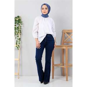 Jean évasé décontracté style espagnol en Spandex/Polyester, coupe droite, longueur midi - Product Image 3