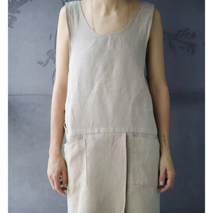 Tablier de cuisine en lin unisexe avec poches, personnalisable avec logo imprimé, couleur unie, pour chef cuisinier, jardinage - Product Image 1